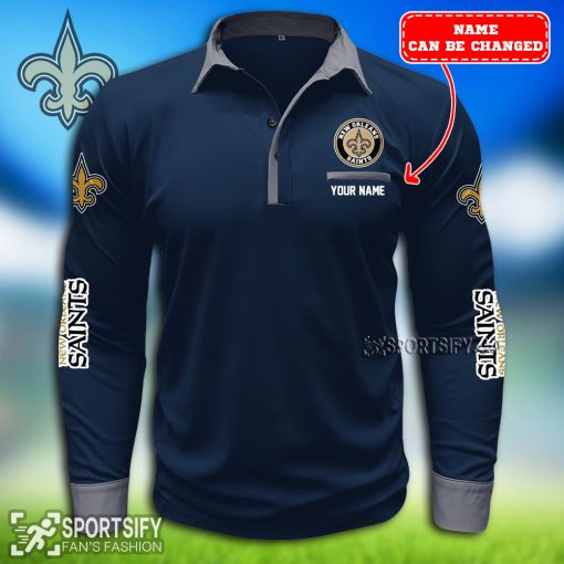 LSPP0120 - Custom New Orleans Saints Long Sleeve Pocket Polo Shirt-Sportsify