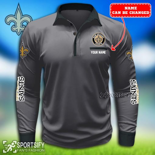 LSPP0120 - Custom New Orleans Saints Long Sleeve Pocket Polo Shirt-Sportsify