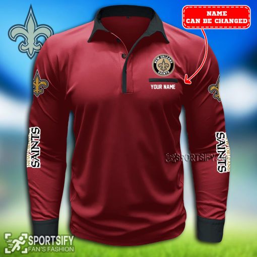 LSPP0120 - Custom New Orleans Saints Long Sleeve Pocket Polo Shirt-Sportsify