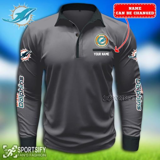 LSPP0117 - Custom Miami Dolphins Long Sleeve Pocket Polo Shirt-Sportsify