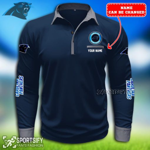 LSPP0104 - Custom Carolina Panthers Long Sleeve Pocket Polo Shirt-Sportsify